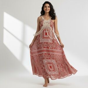 78# Zara Red Beautiful Printed Maxi Dress